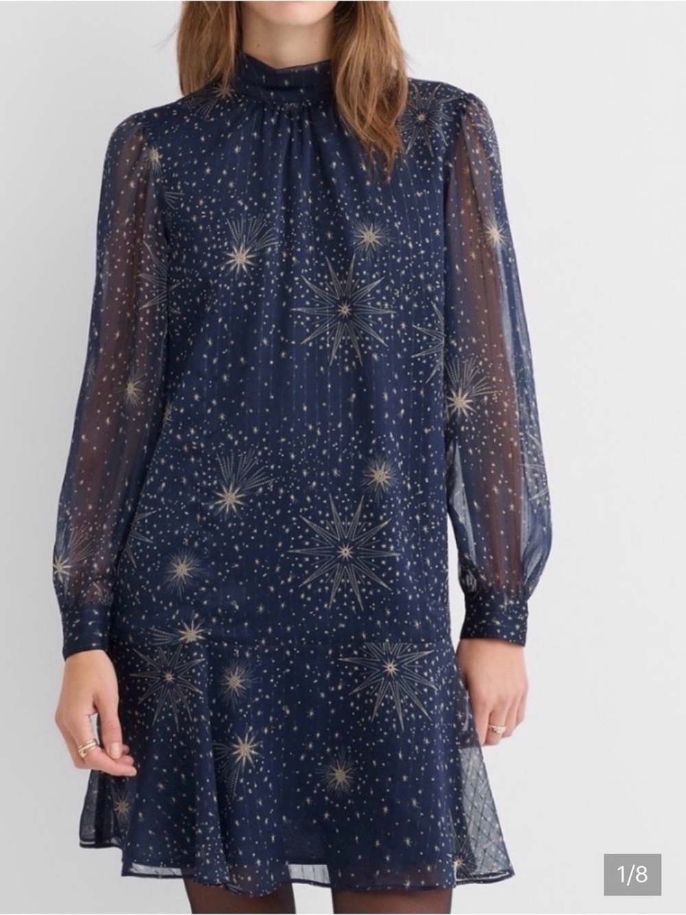 Loft - Star-Print Navy Long-Sleeve Dress